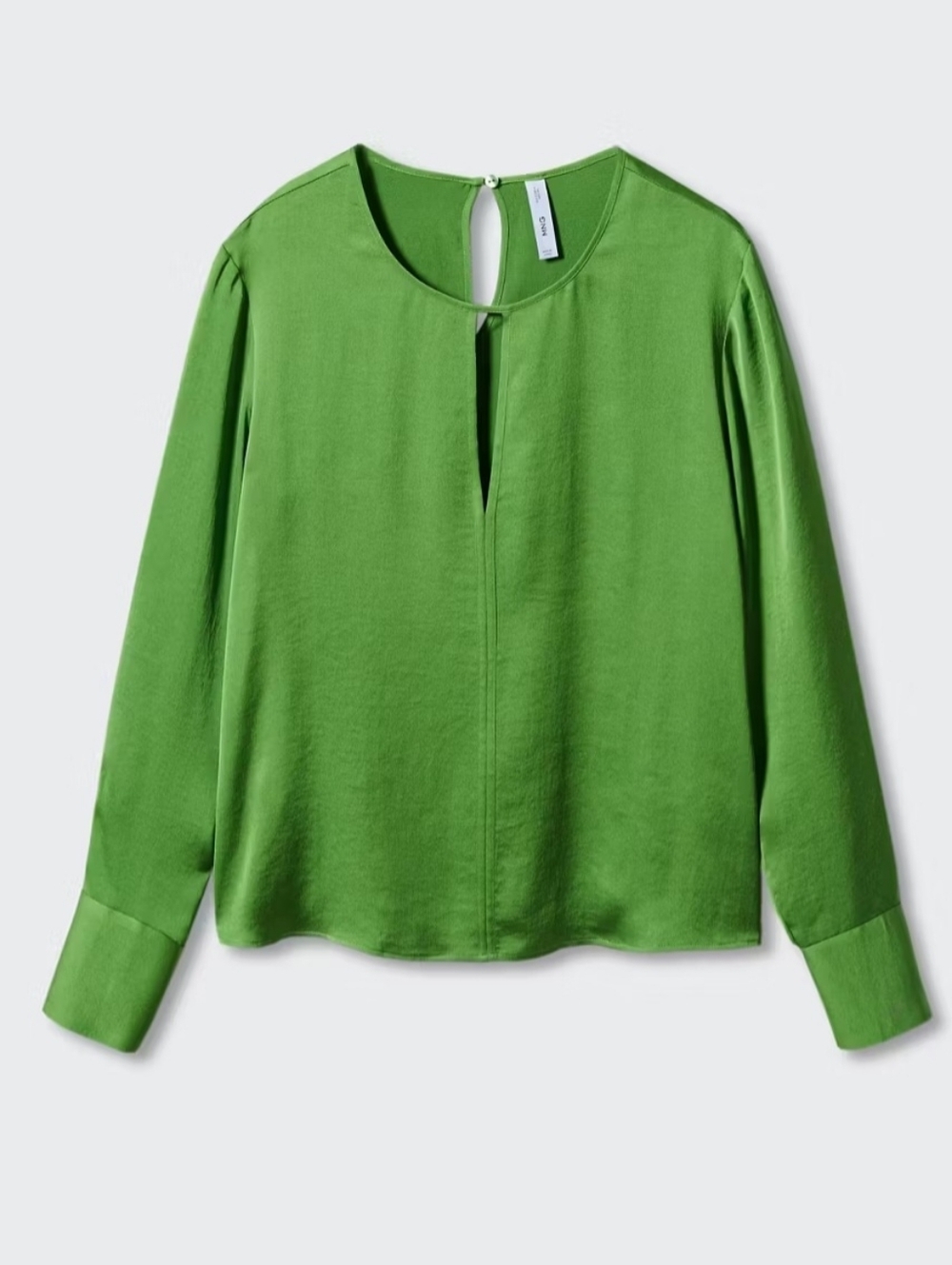 Mango Lime Green Satin Keyhole Blouse Quiet Luxury Minimalist Office Chic Top - Picture 2 of 8